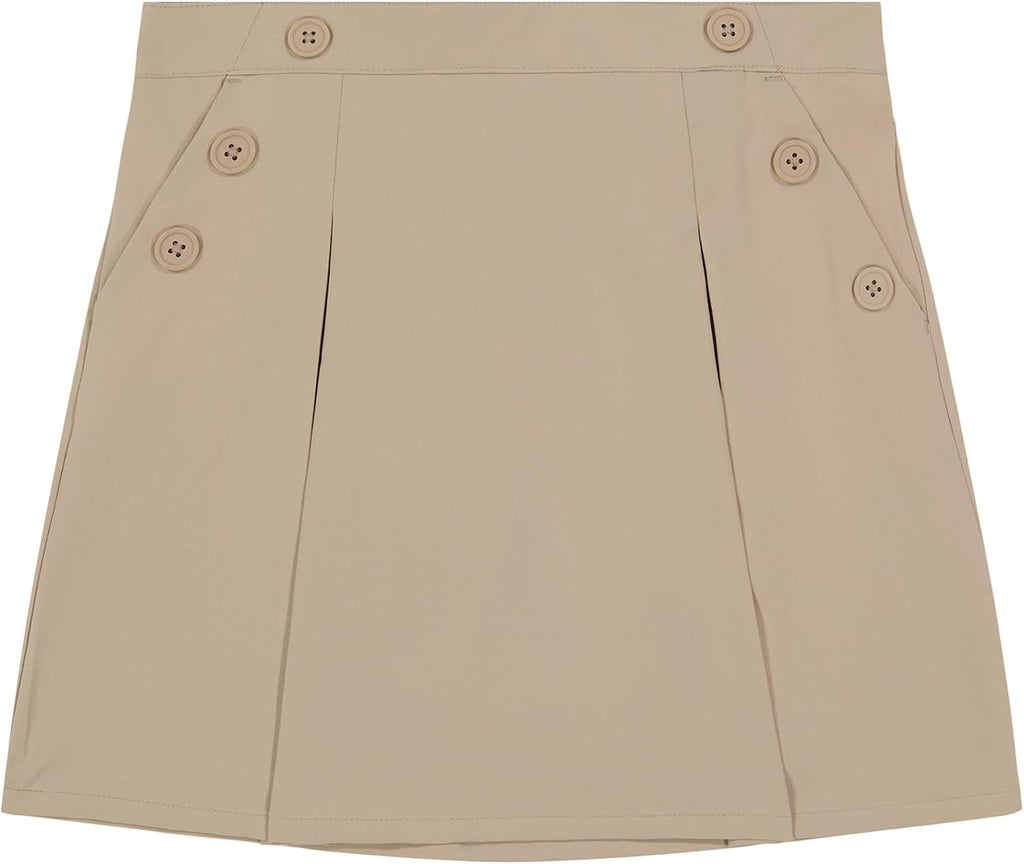 Nautica Girls' School Uniform Pull-on Scooter Skirt With Undershorts, Poplin Style With Button Pockets