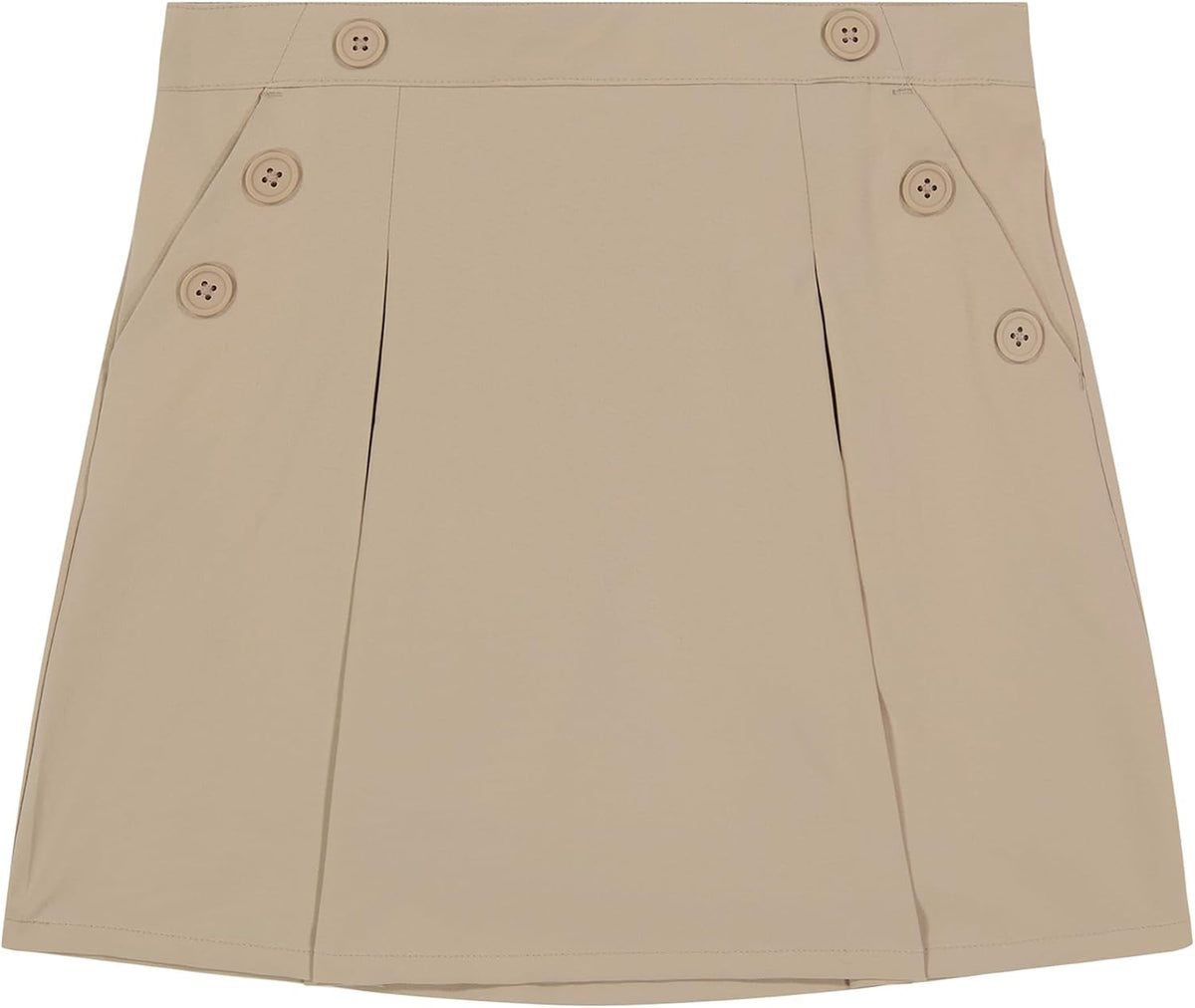Nautica Girls' School Uniform Pull-on Scooter Skirt With Undershorts, Poplin Style With Button Pockets