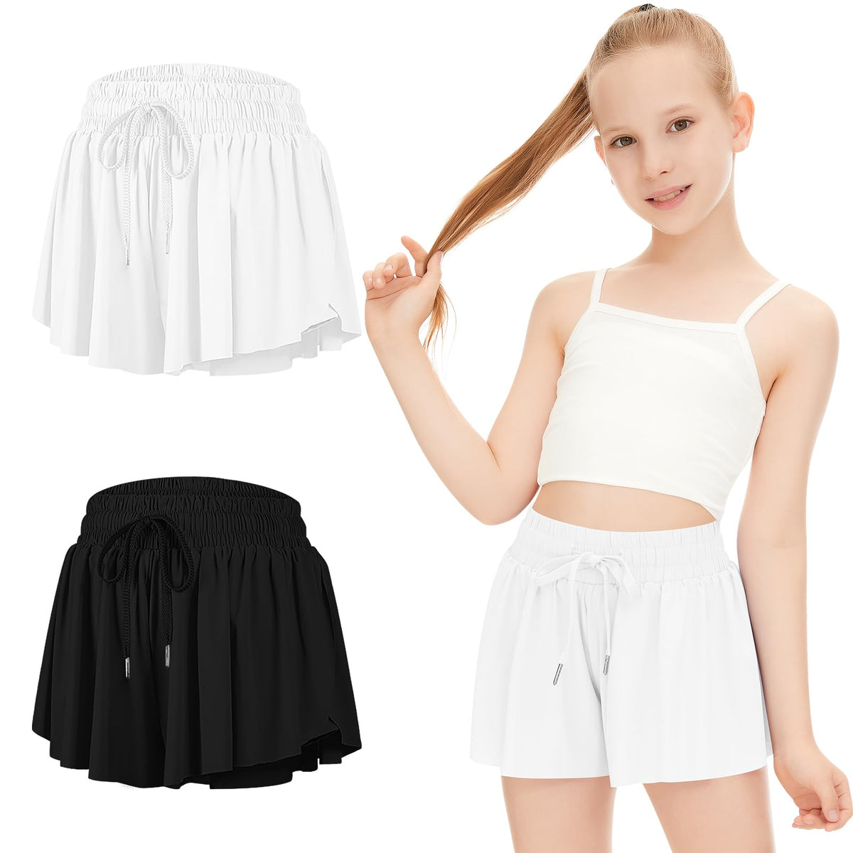 DOCUMO Girls Flowy Butterfly Shorts with Pockets 4-14Y