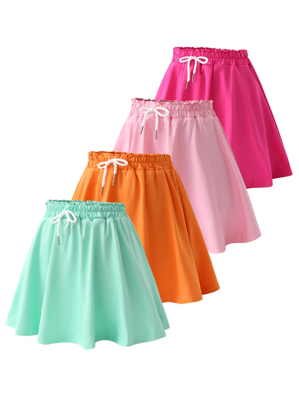 2 Pack Girls Skorts Elastic High Waisted Tennis Skater Skirts with Built-in Shorts Kids Athletic Flowy Skorts