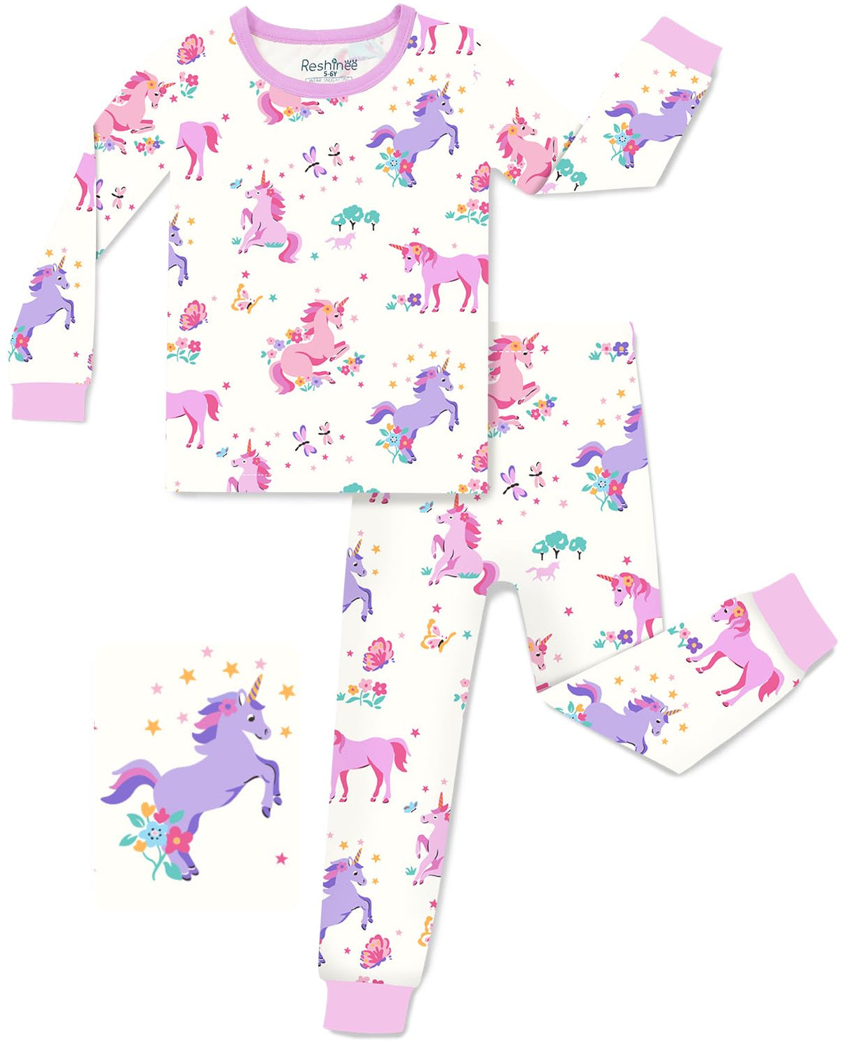 babee Reshinee Bamboo Viscose Toddler Girls Kids Pajamas Unicorn Mermaid Pjs Long Sleeve Snug fit 12M-8Y 2pcs Soft Jammies