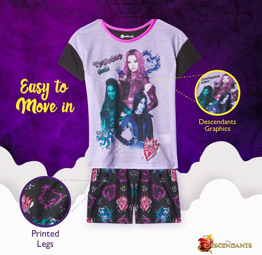 Disney Girls' 2-Piece Loose-fit Martching Pajama Set, Princess Pajamas, Soft & Cute for Kids