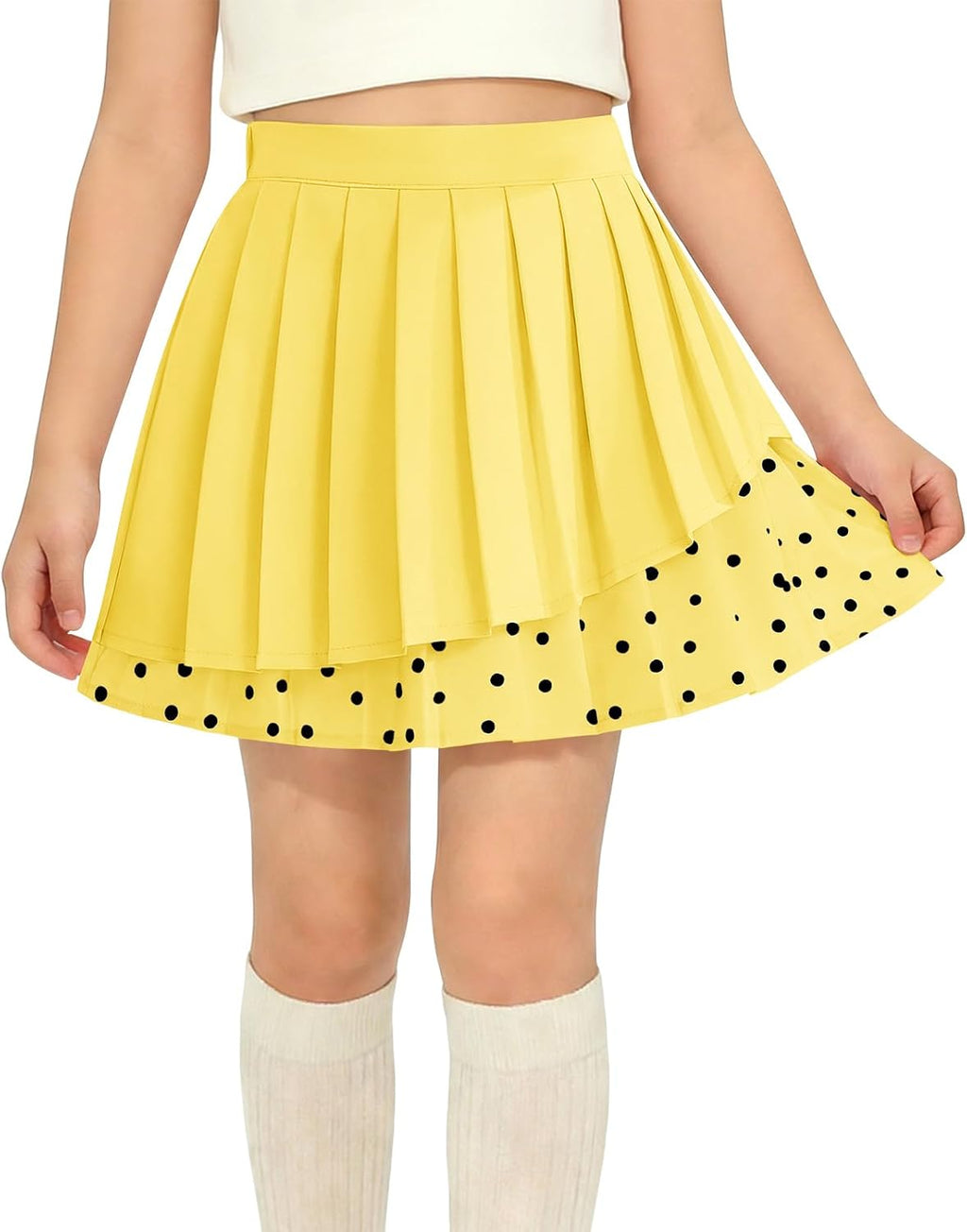 Haloumoning Girls Pleated Skirt Kids Cute High Waist Layered Polka Dots School Uniform Skort Skirts 5-14 Years