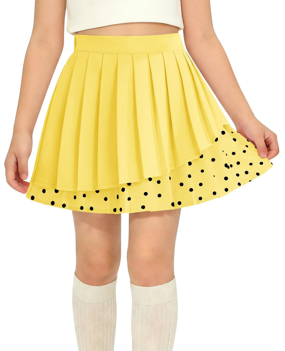 Haloumoning Girls Pleated Skirt Kids Cute High Waist Layered Polka Dots School Uniform Skort Skirts 5-14 Years