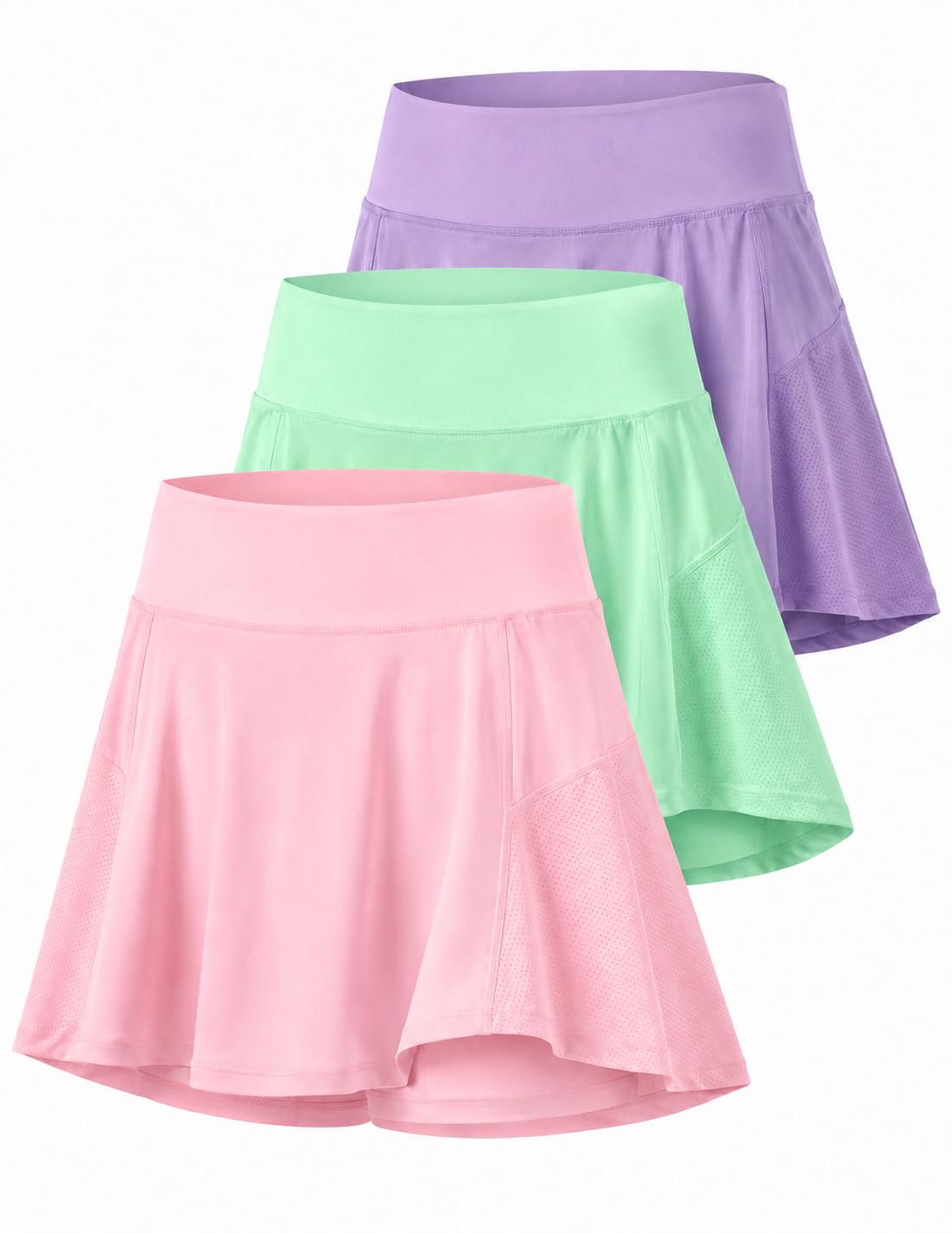 3 Pack Youth Girls Athletic Skirts with Built-in Shorts