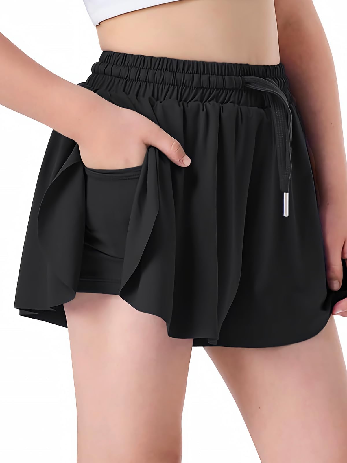 Butterfly Shorts Girls 2 in 1 Flowy Shorts with Pocket Athletic Skorts for Girls Running Tennis Skirts 2-14Y