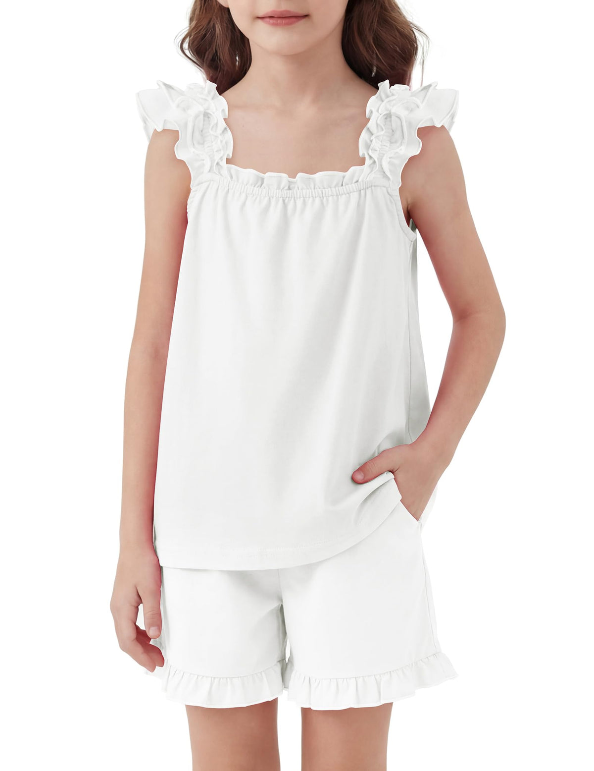 Arshiner Girls Pajamas Ruffle Tank Top and Shorts Sets Cute 2 Piece Pjs
