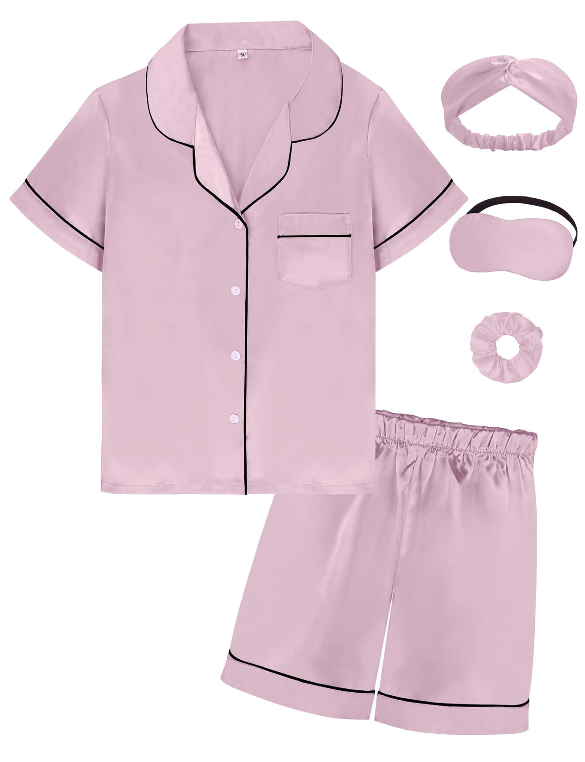 SEALINF Satin Girl Pajama Set Silk Pajamas for Girls With Eyemask 2 Pcs Button-up Sleepwear Kid Pjs Nightwear