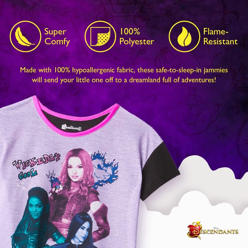 Disney Girls' 2-Piece Loose-fit Martching Pajama Set, Princess Pajamas, Soft & Cute for Kids