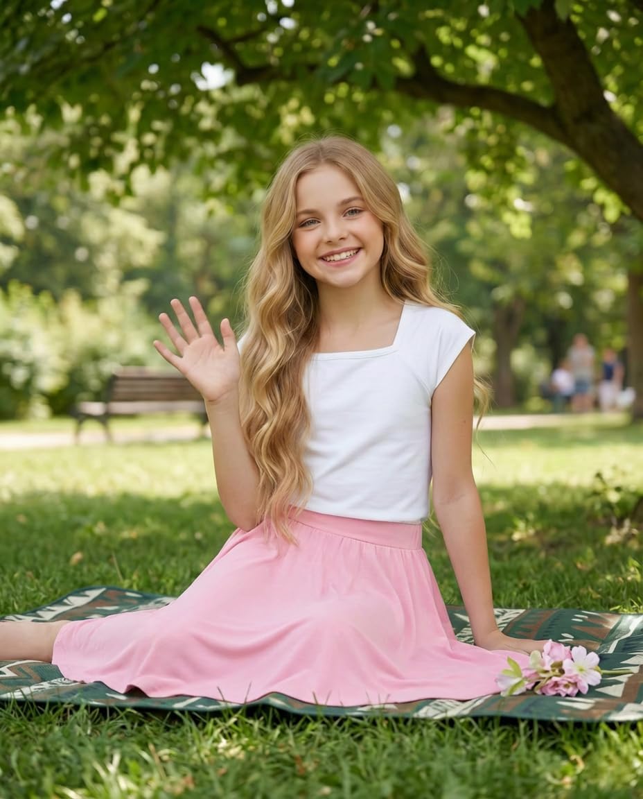 Girls Knee Length Skirt : Aline Pleated Skirt Built-in Shorts or Leggings Basic Skorts Size 6-14Y