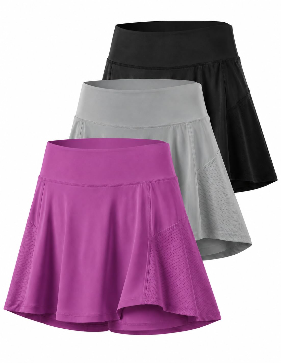 3 Pack Youth Girls Athletic Skirts with Built-in Shorts