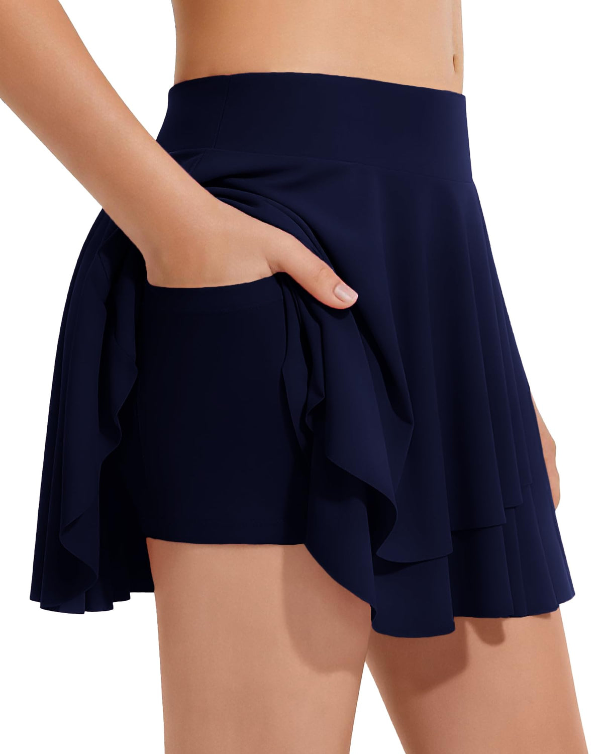 Girls Tennis Skirts Layered Ruffle Athletic Flowy Skirts with Pocket Skorts for Girls 5-14Y