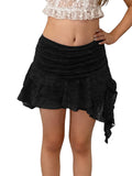Haloumoning Girls Y2K Lace Mini Skirt Ruffle Asymmetrical Flowy Short Skort