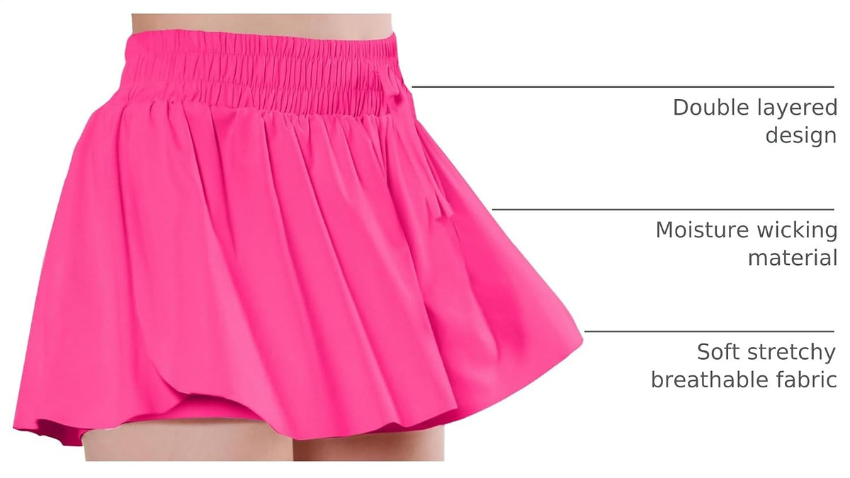 EXARUS Girls Butterfly Shorts Athletic Flowy Cheer Dance Skorts Teen