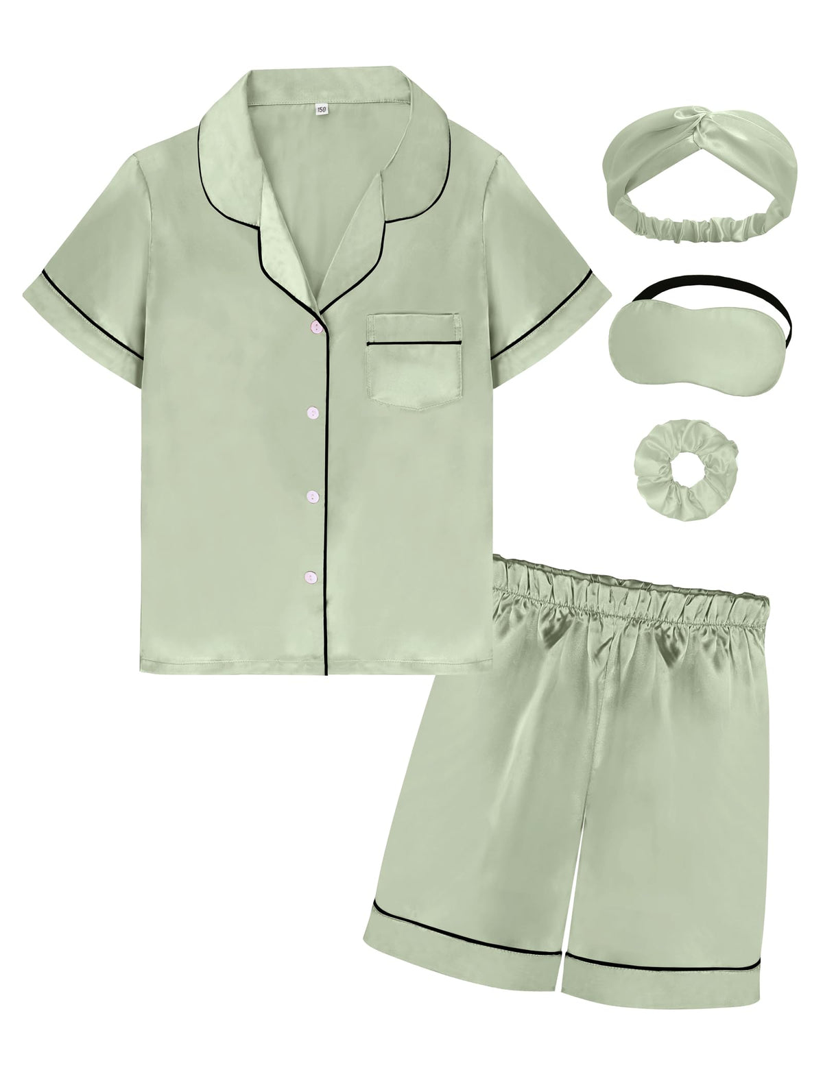 SEALINF Satin Girl Pajama Set Silk Pajamas for Girls With Eyemask 2 Pcs Button-up Sleepwear Kid Pjs Nightwear
