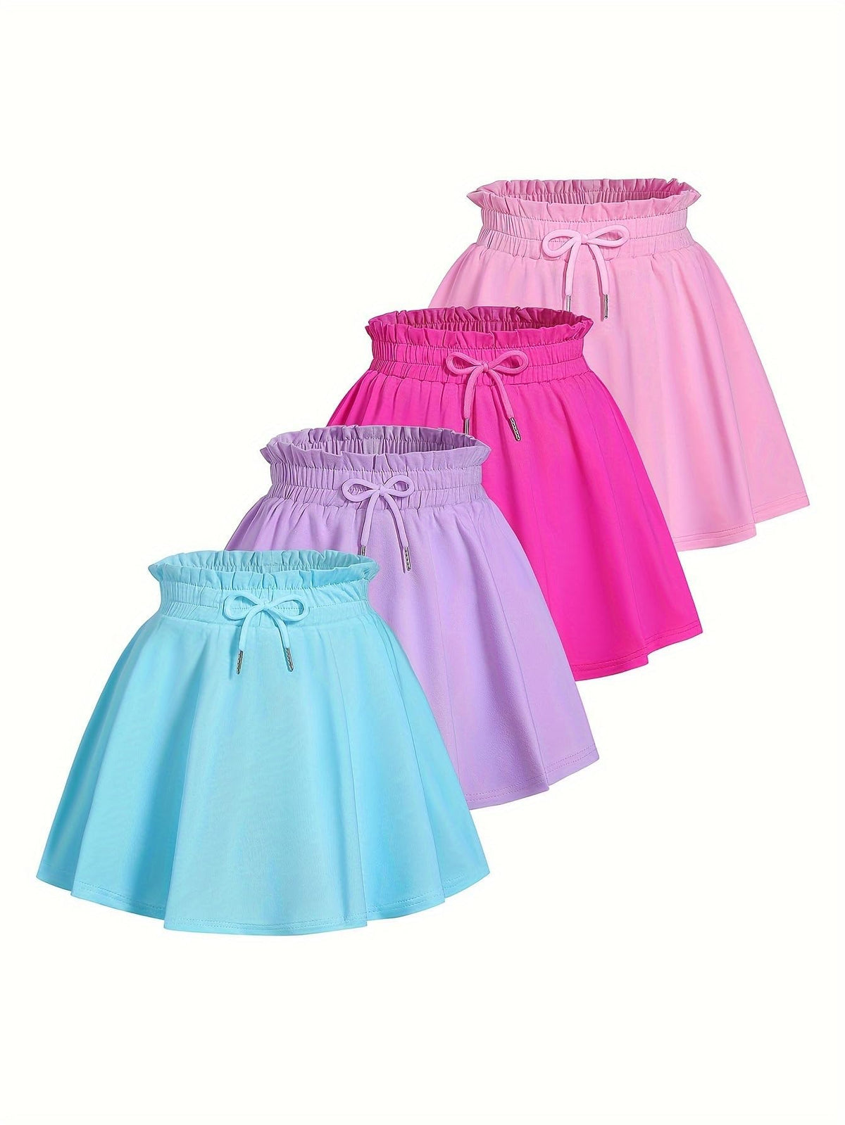 Girls 4 Pack Athletic Skirts Set Tennis Golf Skirts with Shorts Running Flowy Skorts 3-12Y