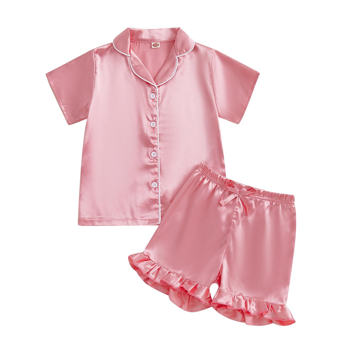 Ayalinggo Toddler Kids Girl Silk Pajamas Baby Ruffled Sleeve Button Down Satin Silk Pjs Sleepwear Loungwear Shorts Set