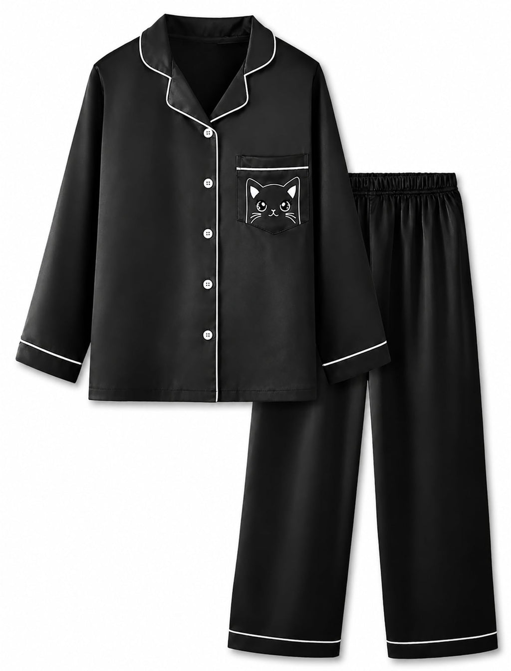 Mikrdoo Girls Silk Pajamas 2 Piece PJs Sets Kids Satin Slpeepwear 3-14Y