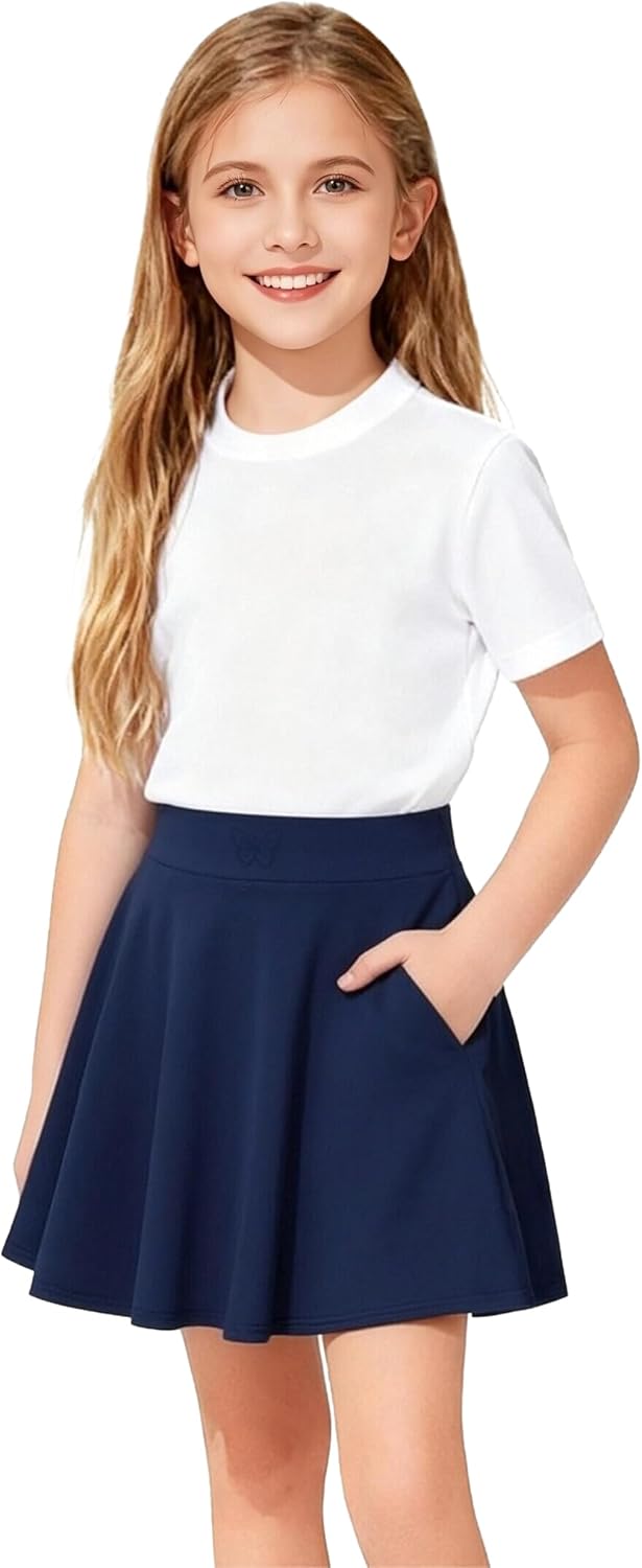 Little Girls Skirts Athletic Uniform Skirts Built in Shorts Casual Mini Skorts for Kids with Pockets