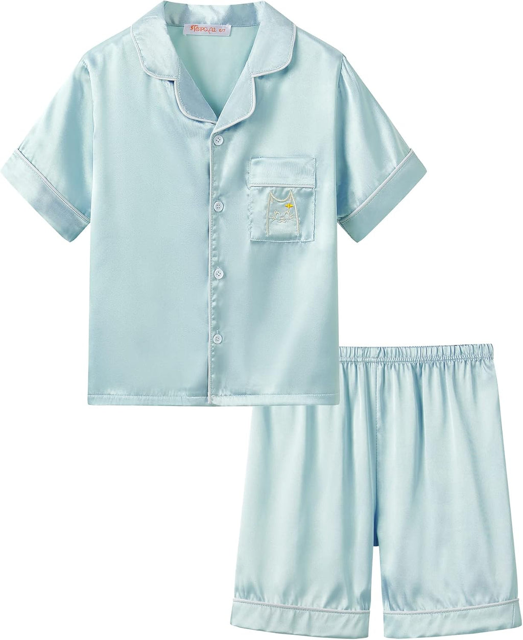Topgal Girls Satin Pajamas, Short Sleeve Shorts Button Up, Size 6-16