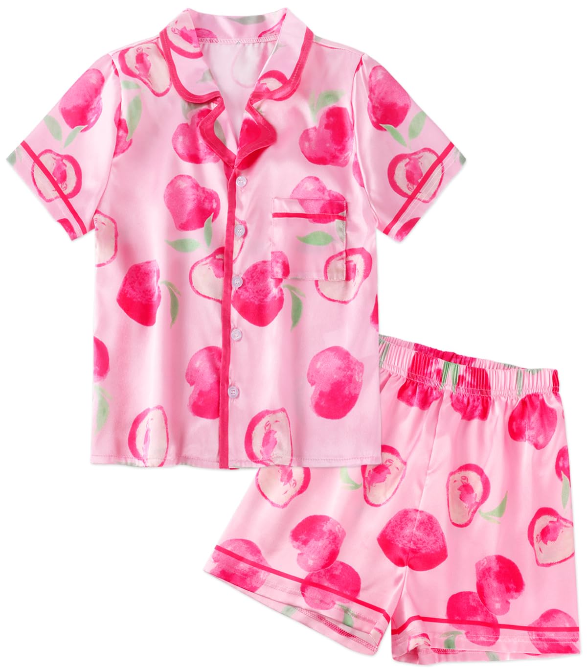 Girls Pajamas Set Silk Satin Pajama Kids Butoon Down Sleepwear Nightwear