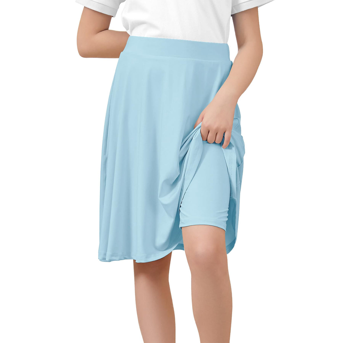 Zando Knee Length Skorts for Girls A Line Uniform Skirt with Shorts 6-14Y