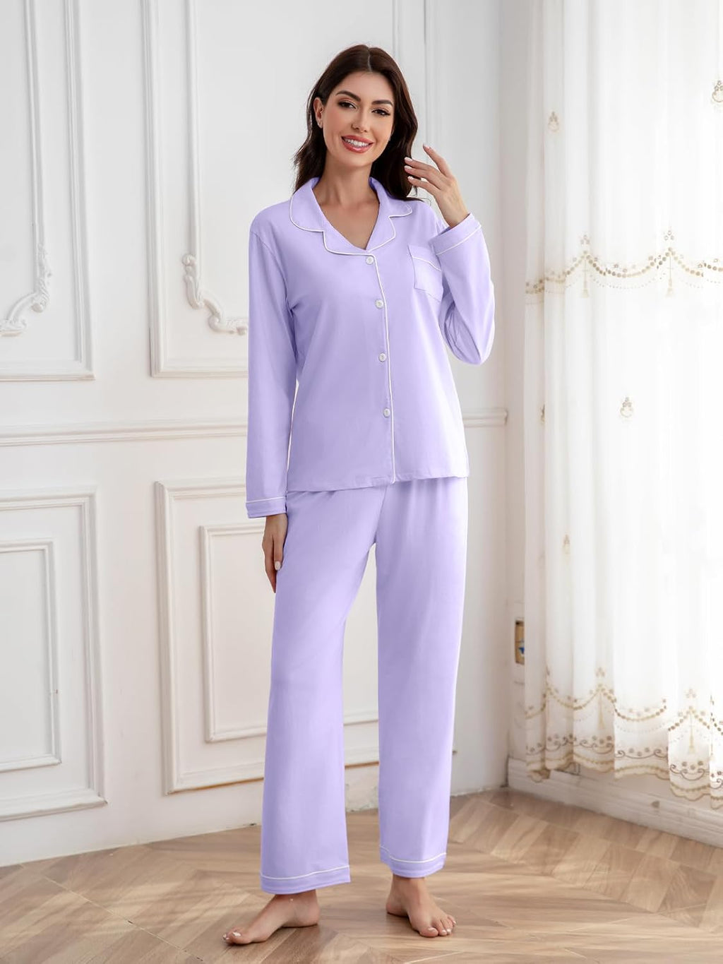 QZH.DUAO Girls Women Pajamas Set Cotton Long Sleeve Top Pjs 5Years-L