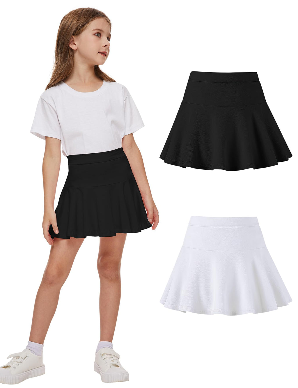 DREAM BUS 2 Pack Toddler Girls Skirts with Built-in Shorts, Cotton Pleated Tennis Skorts with Pocket for Little Girls