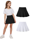 DREAM BUS 2 Pack Toddler Girls Skirts with Built-in Shorts, Cotton Pleated Tennis Skorts with Pocket for Little Girls