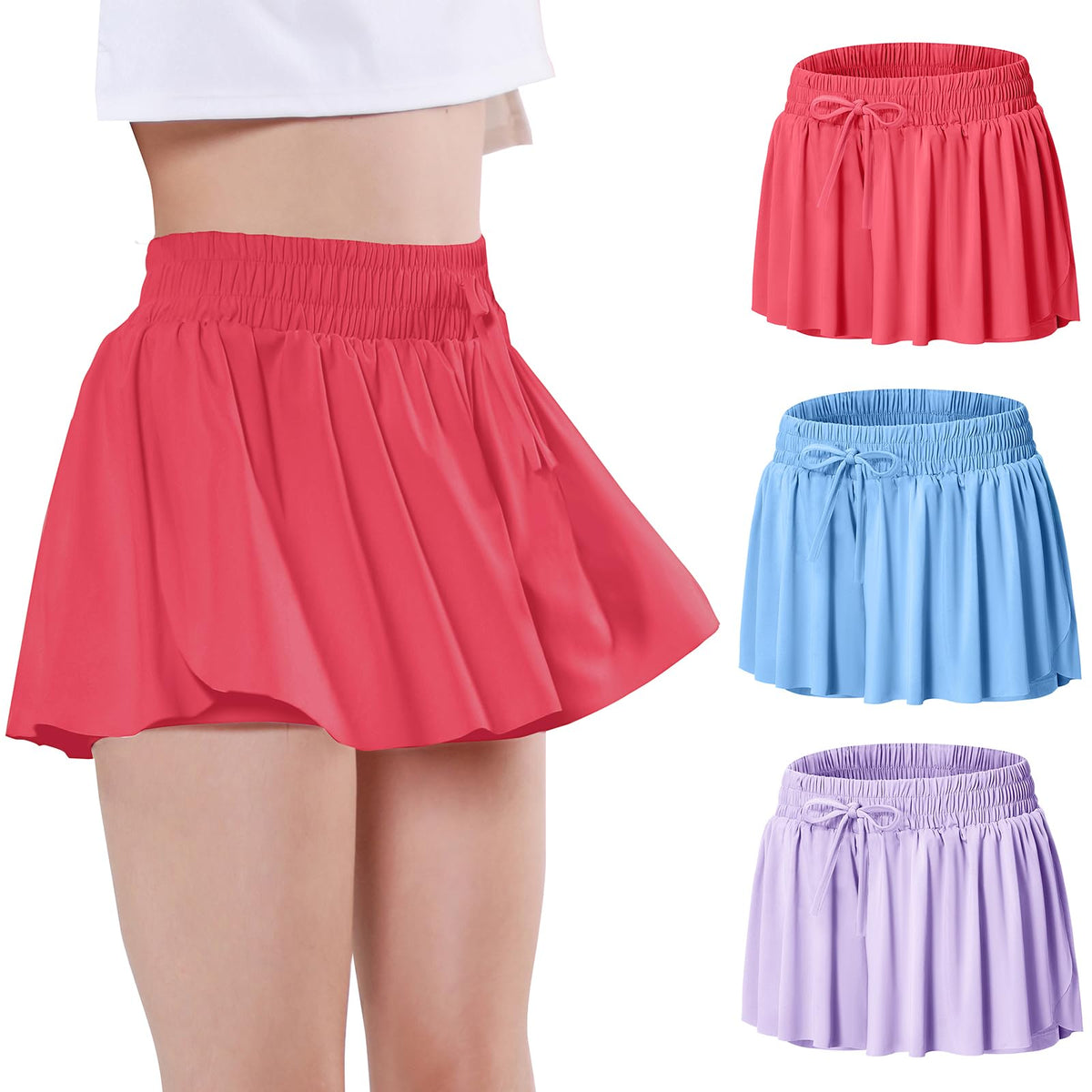 EXARUS Girls Butterfly Shorts Athletic Flowy Cheer Dance Skorts Teen