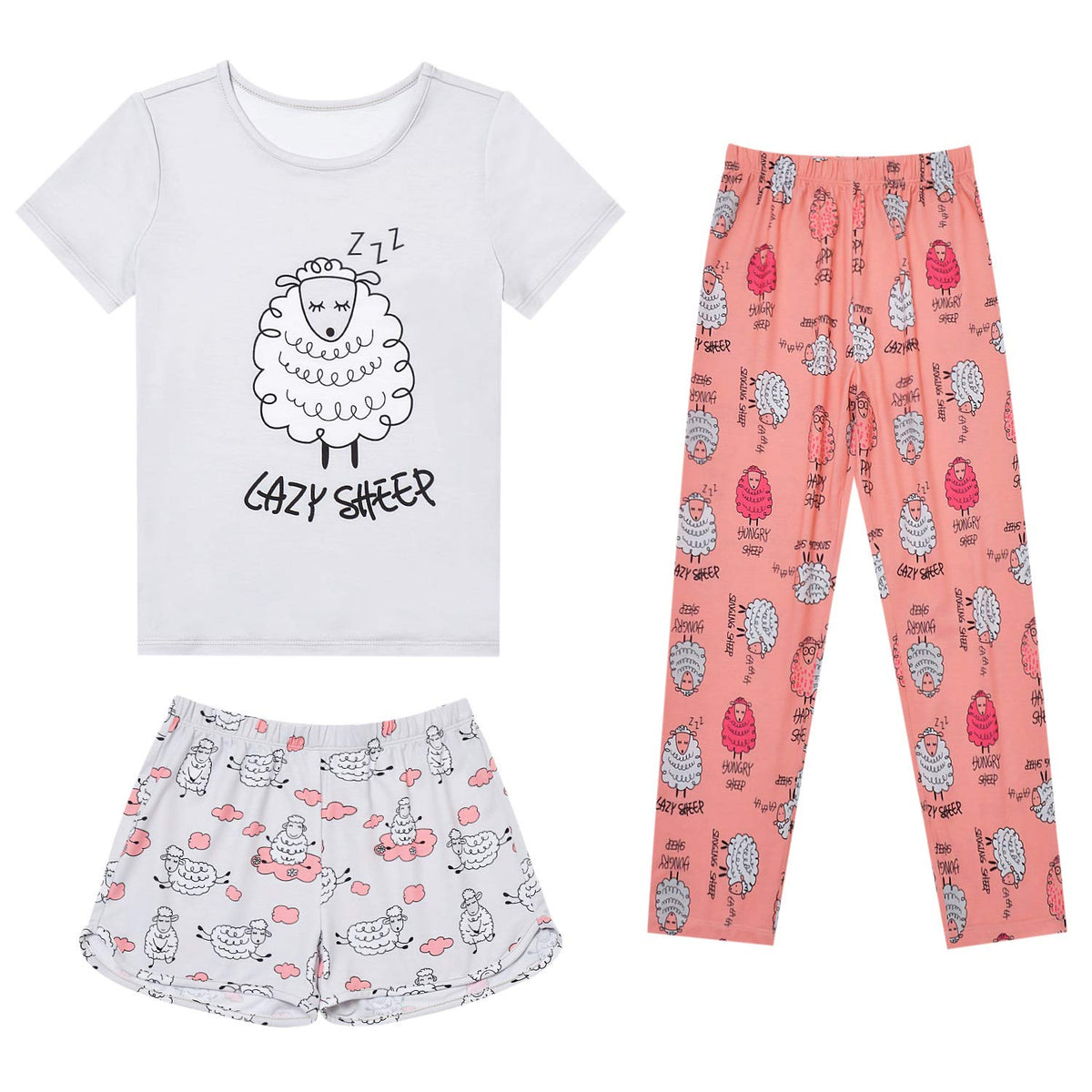 Mirawise Girls 3 Pc Pajamas Sleepwear Cotton Pjs Clothes Set 4-13 Years