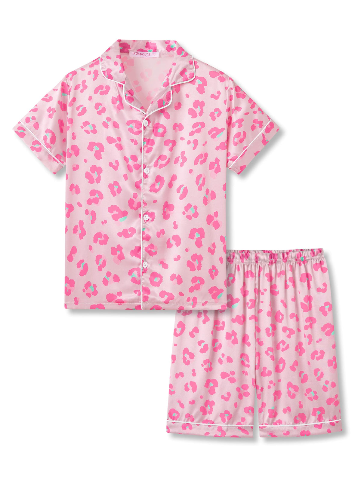Topgal Girls Satin Pajamas, Short Sleeve Shorts Button Up, Size 6-16