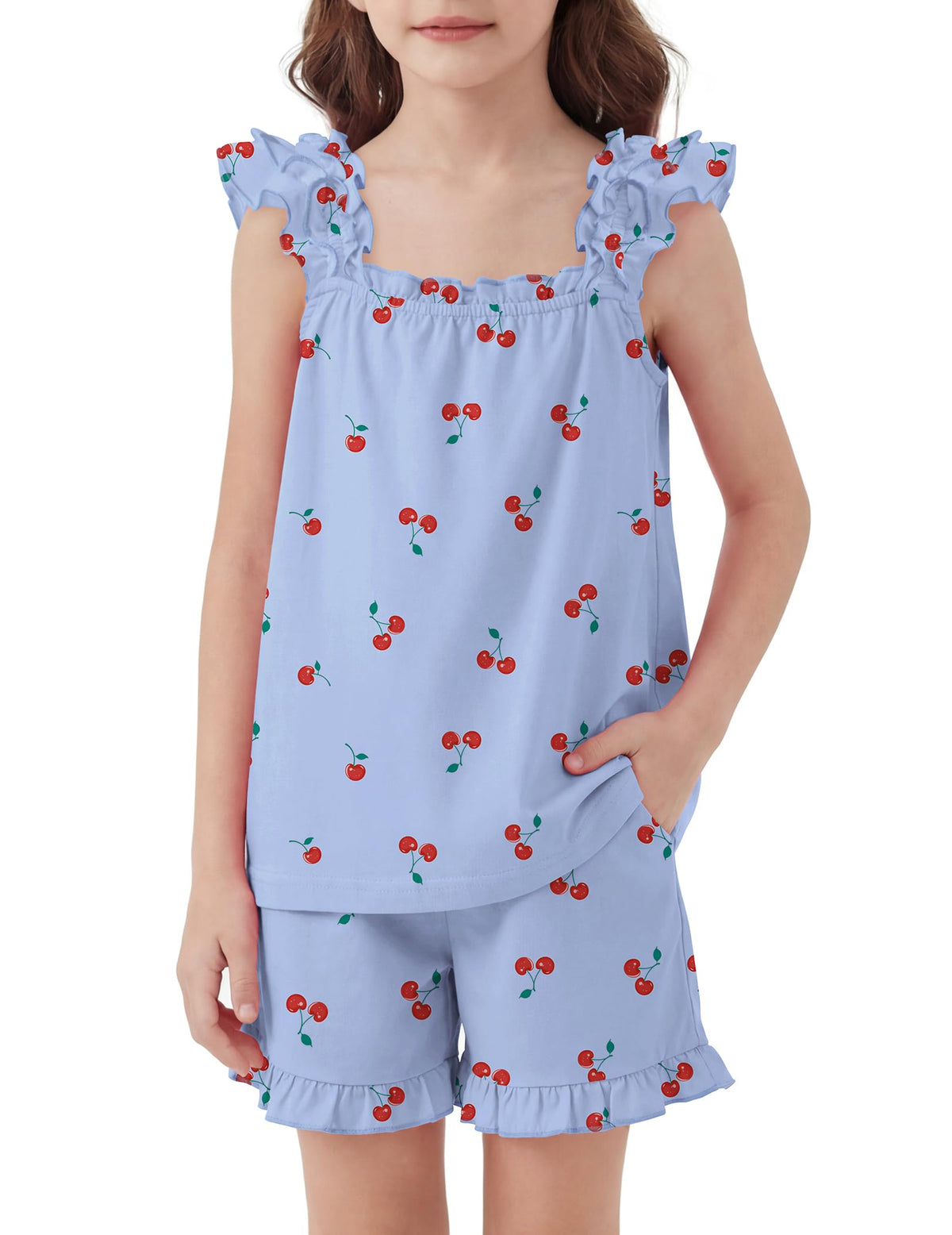 Arshiner Girls Pajamas Ruffle Tank Top and Shorts Sets Cute 2 Piece Pjs