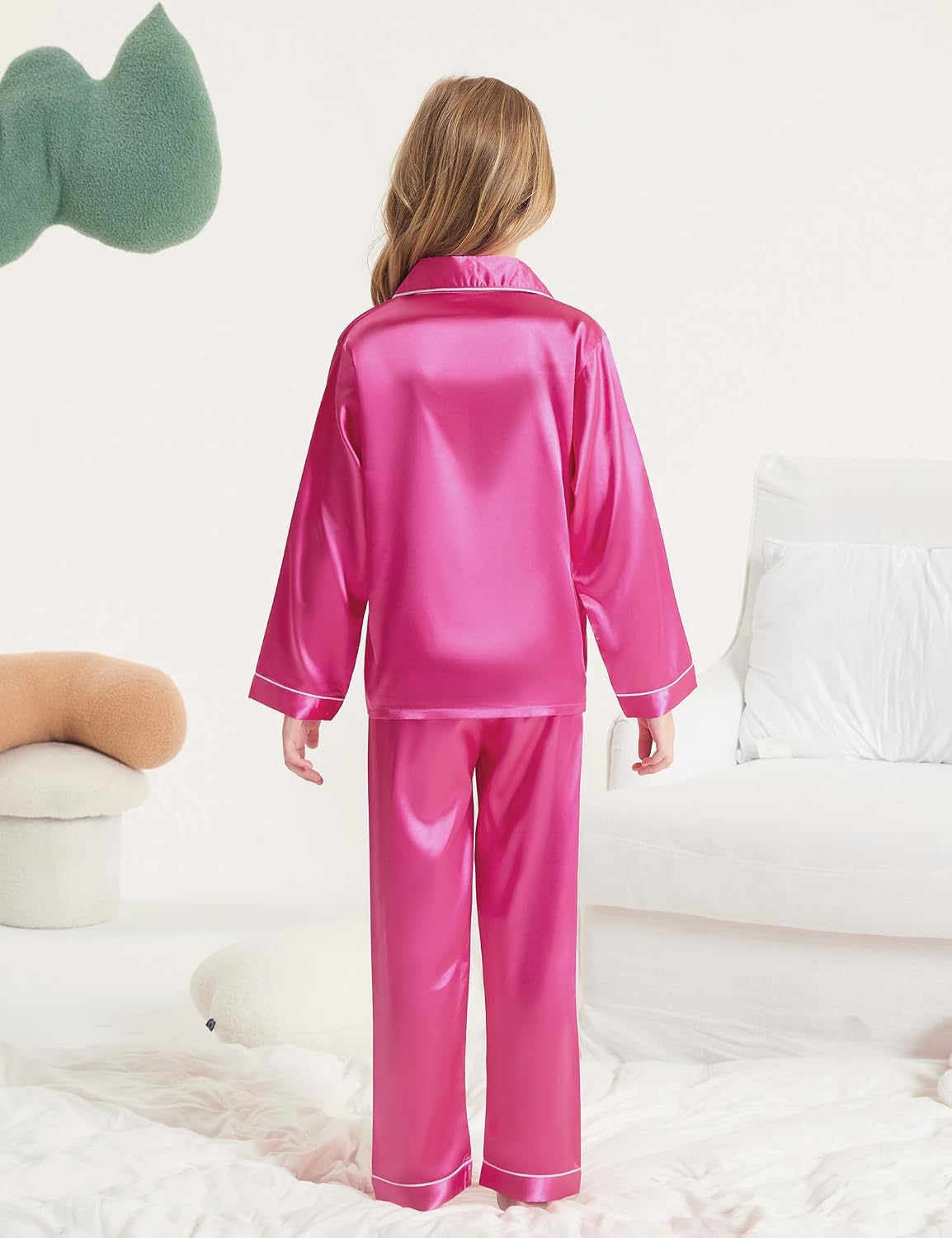 DIPUG Girls Pajamas Pjs Set Satin Long Sleeve Sleepwear for Kids