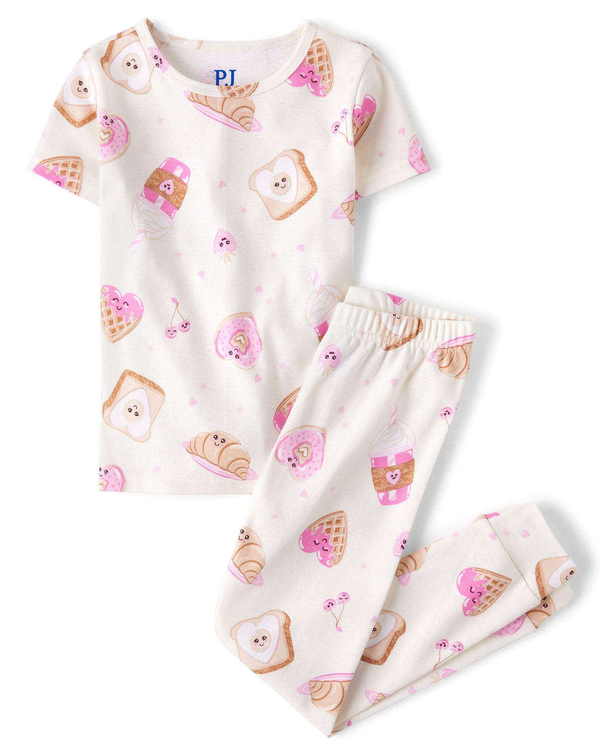 The Children's Place Girls' 100% Cotton Short Sleeve Top and Pants,2 Piece Pajama Set