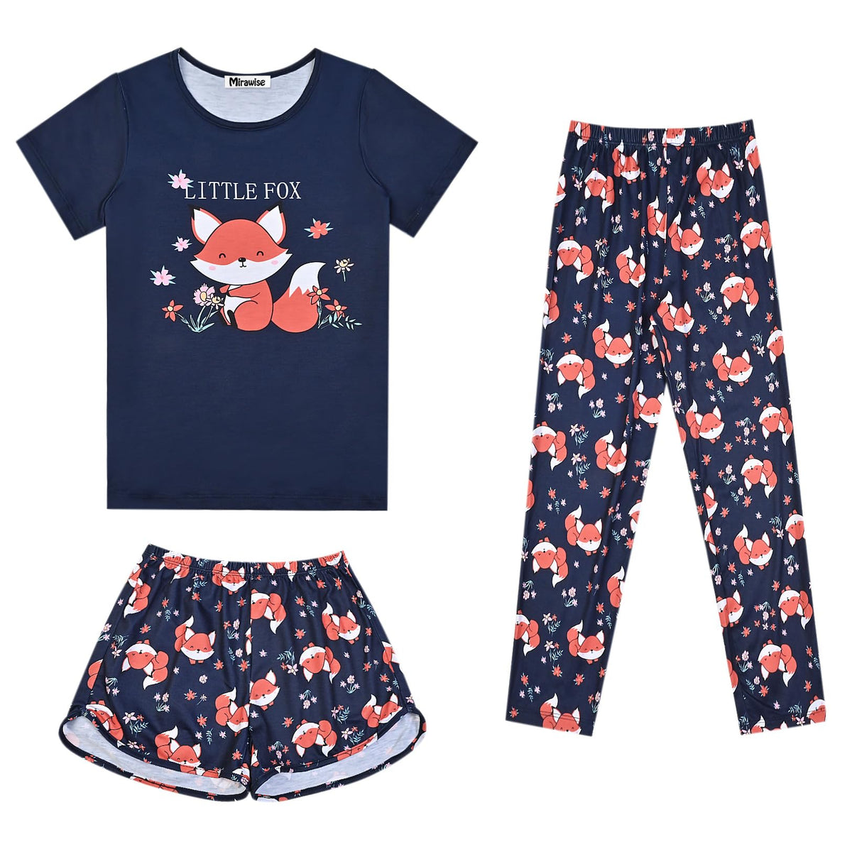 Mirawise Girls 3 Pc Pajamas Sleepwear Cotton Pjs Clothes Set 4-13 Years
