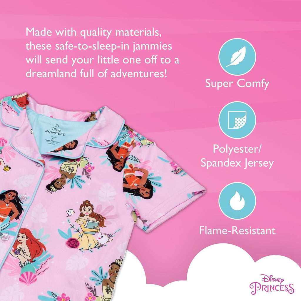 Disney Minnie Mouse Girls' 2-Piece Loose-fit Button Down Matching Pajama Set, Soft & Cute for Kids