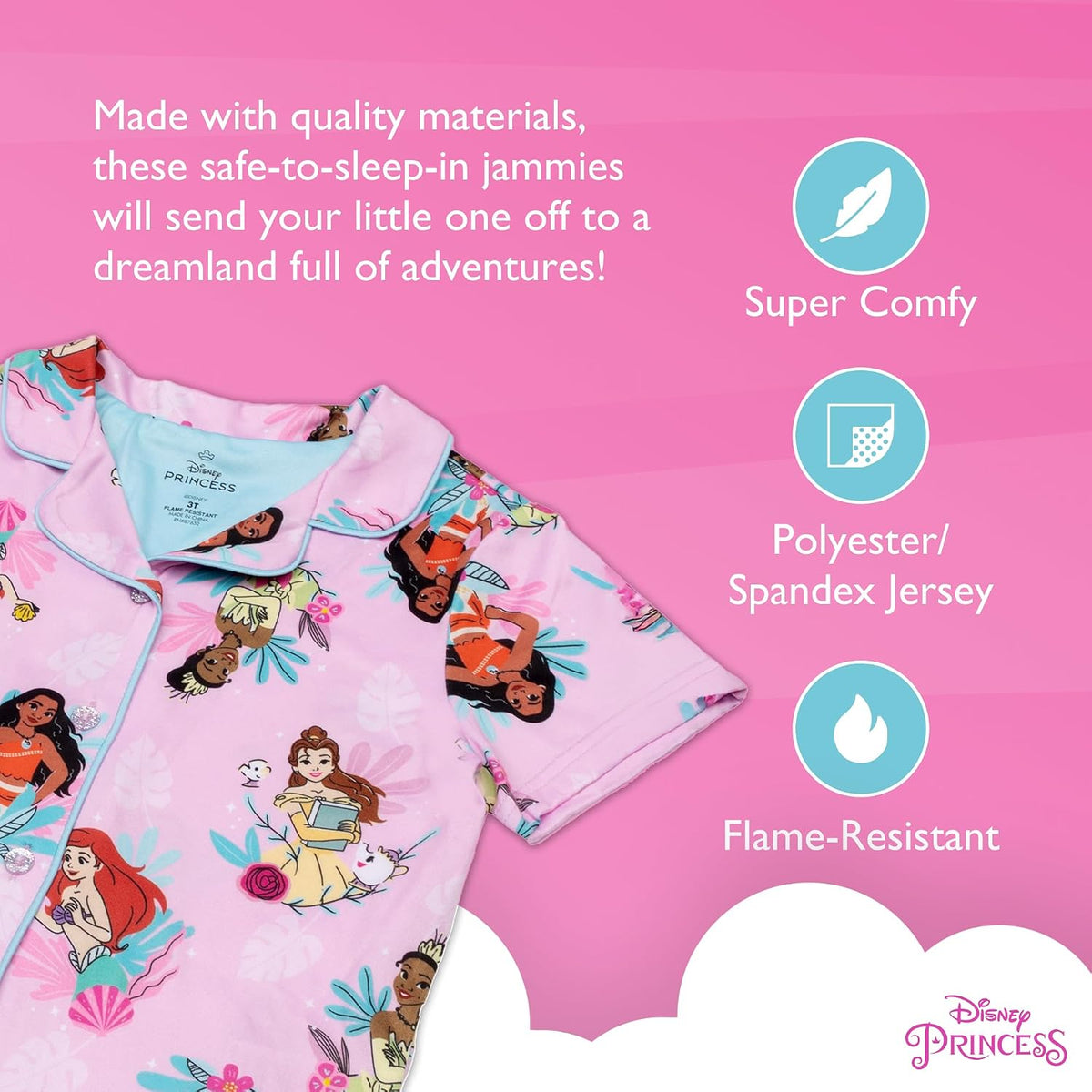 Disney Minnie Mouse Girls' 2-Piece Loose-fit Button Down Matching Pajama Set, Soft & Cute for Kids