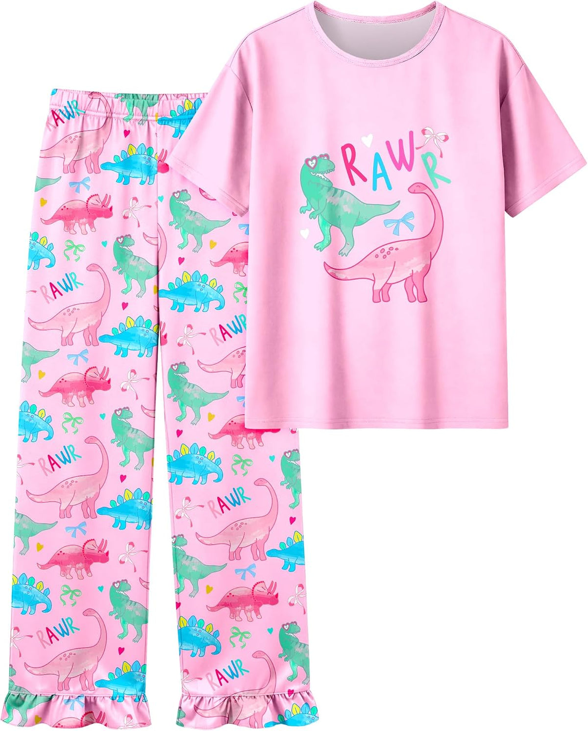 Girls Pajamas Short Sleeve Pants Pjs Set Cute Soft Sleepwear Loungewear Toddler Little Kid Size 3-10