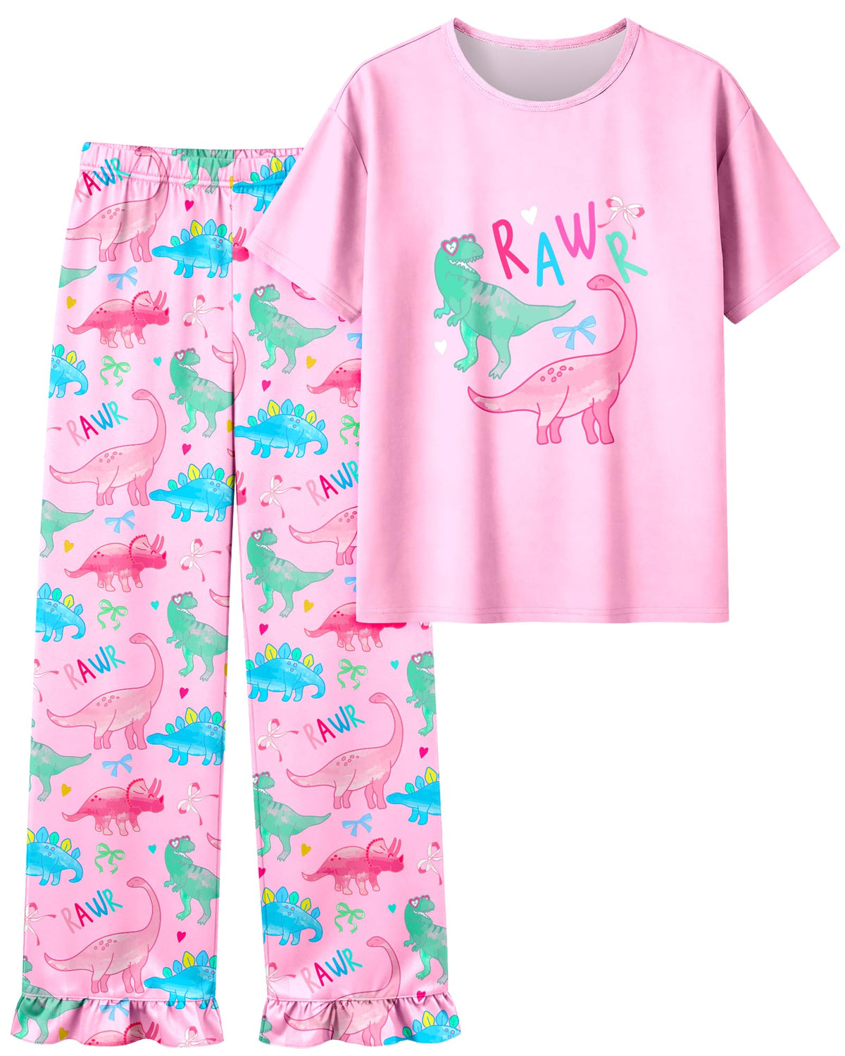 Girls Pajamas Short Sleeve Pants Pjs Set Cute Soft Sleepwear Loungewear Toddler Little Kid Size 3-10