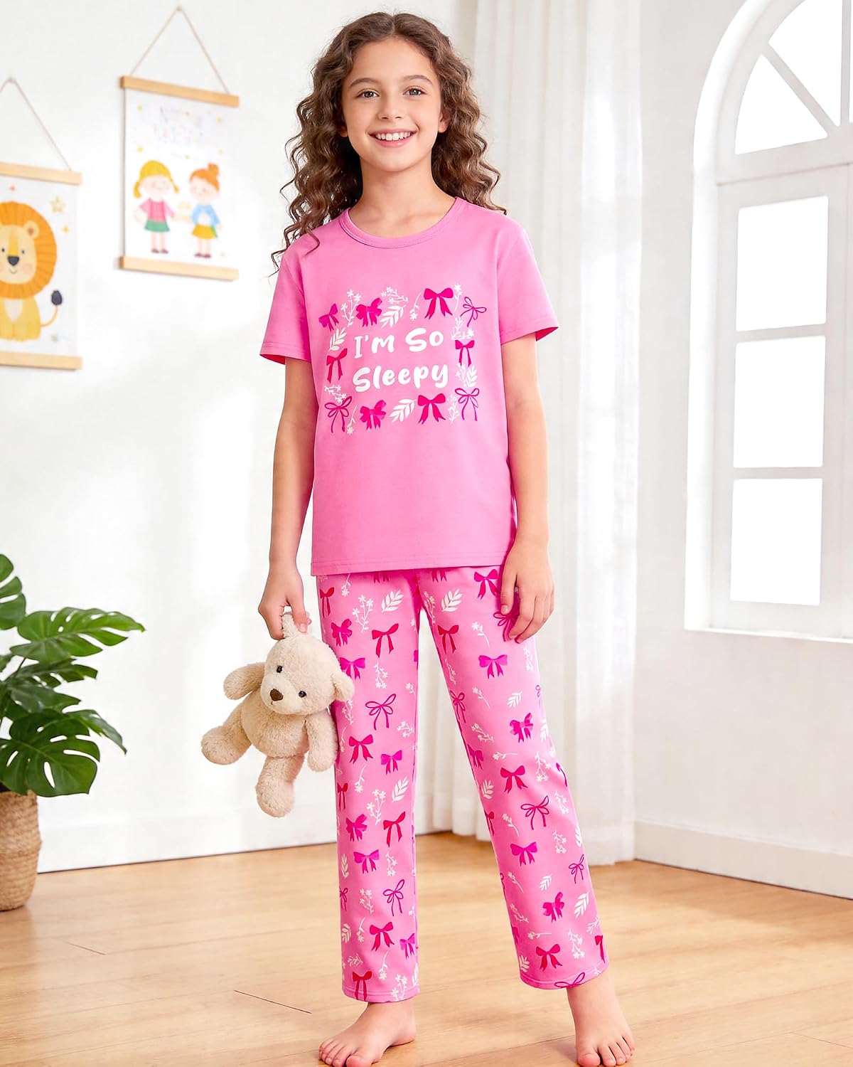 Girls Pajamas Short Sleeve Pants Pjs for Big Girls Sleepwear Kids Clothes Sets Cute Soft Loungewear Size 7-14