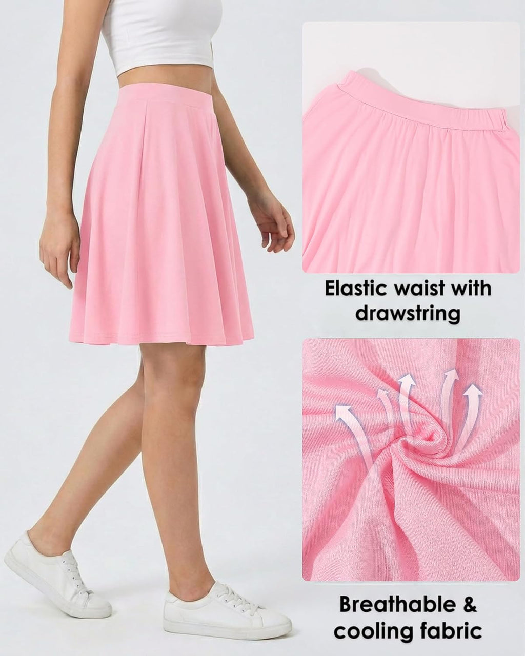 Girls Knee Length Skirt : Aline Pleated Skirt Built-in Shorts or Leggings Basic Skorts Size 6-14Y