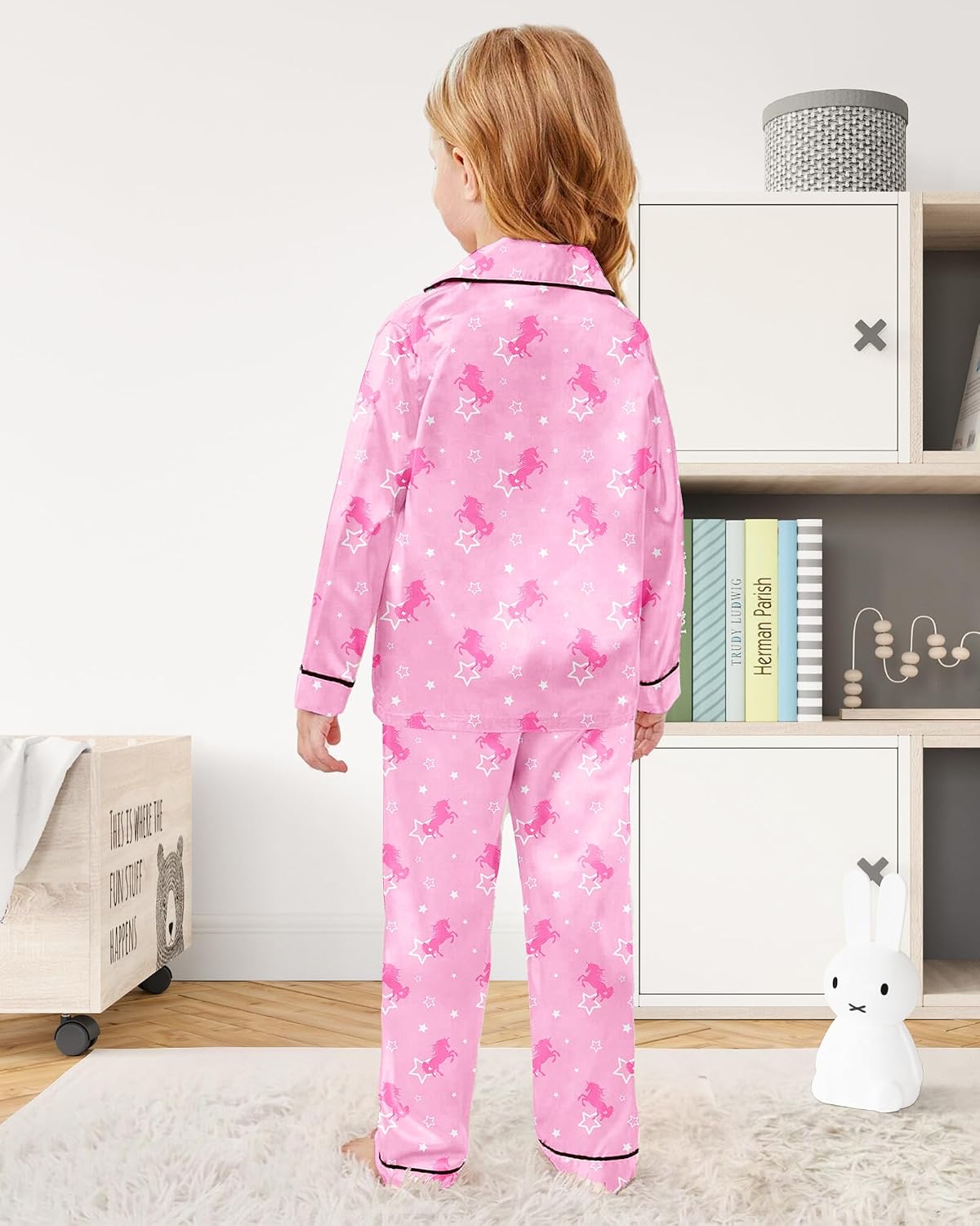 Sylfairy Satin Pajamas for Girls Silky Button-Down Sleepwear Unicorn Nightwear Loungewear PJS Clothes Set Gifts for Kids