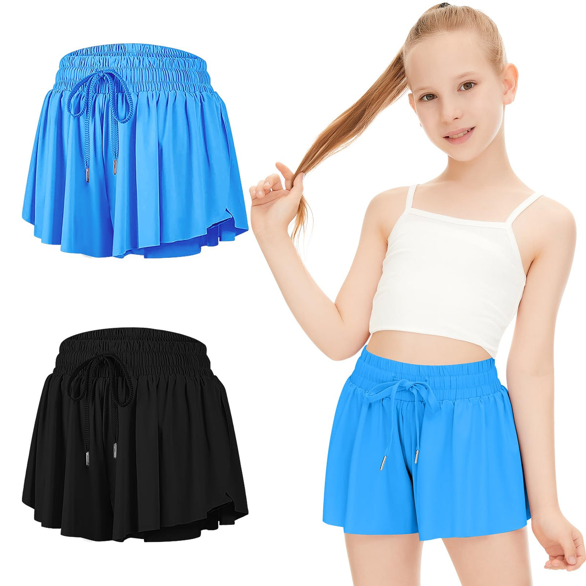 DOCUMO Girls Flowy Butterfly Shorts with Pockets 4-14Y