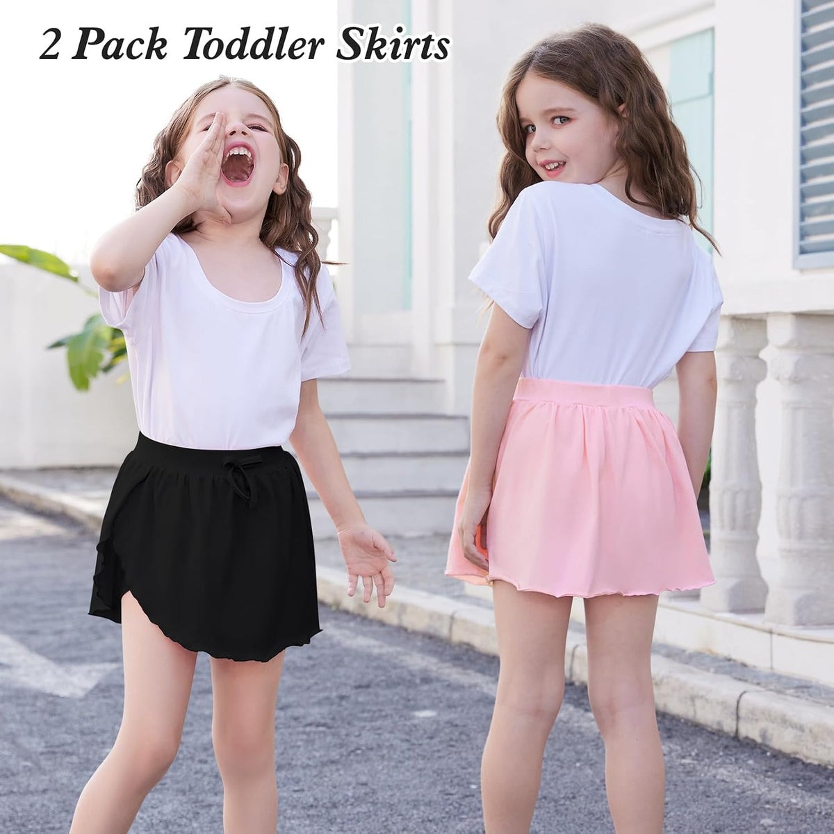 2 Pack Toddler Girls Skirts Skorts Built in Shorts Elastic Flared Baby Flowy Tennis Athletic Skirts Skorts for Girls