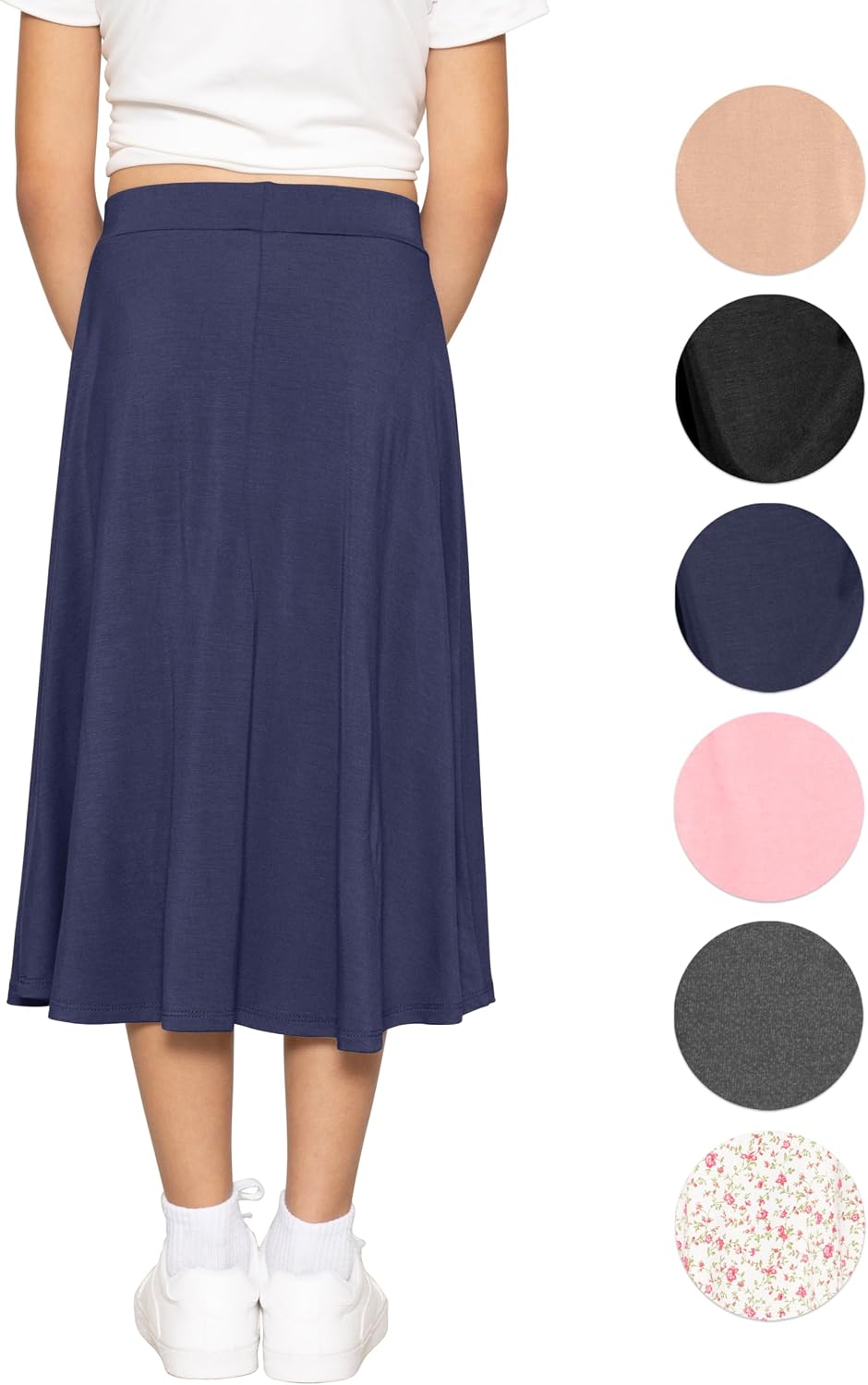 STRETCH IS COMFORT Girl's Midi Length Aline Skirt with Built-in Shorts | Size 4-16