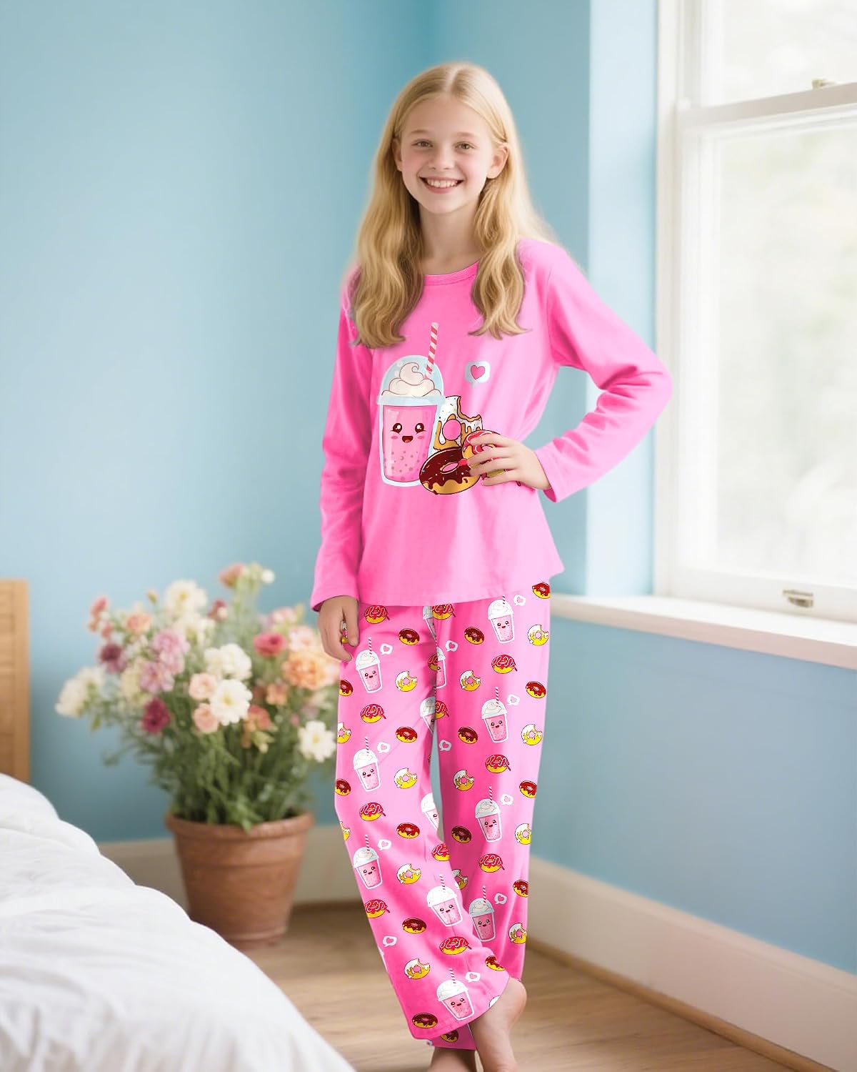 Girls Pajamas Long Sleeve Pants 2PCS Pajama Sets Pjs Sleepwear Lounge for Tween Teen Kids 7-14Y