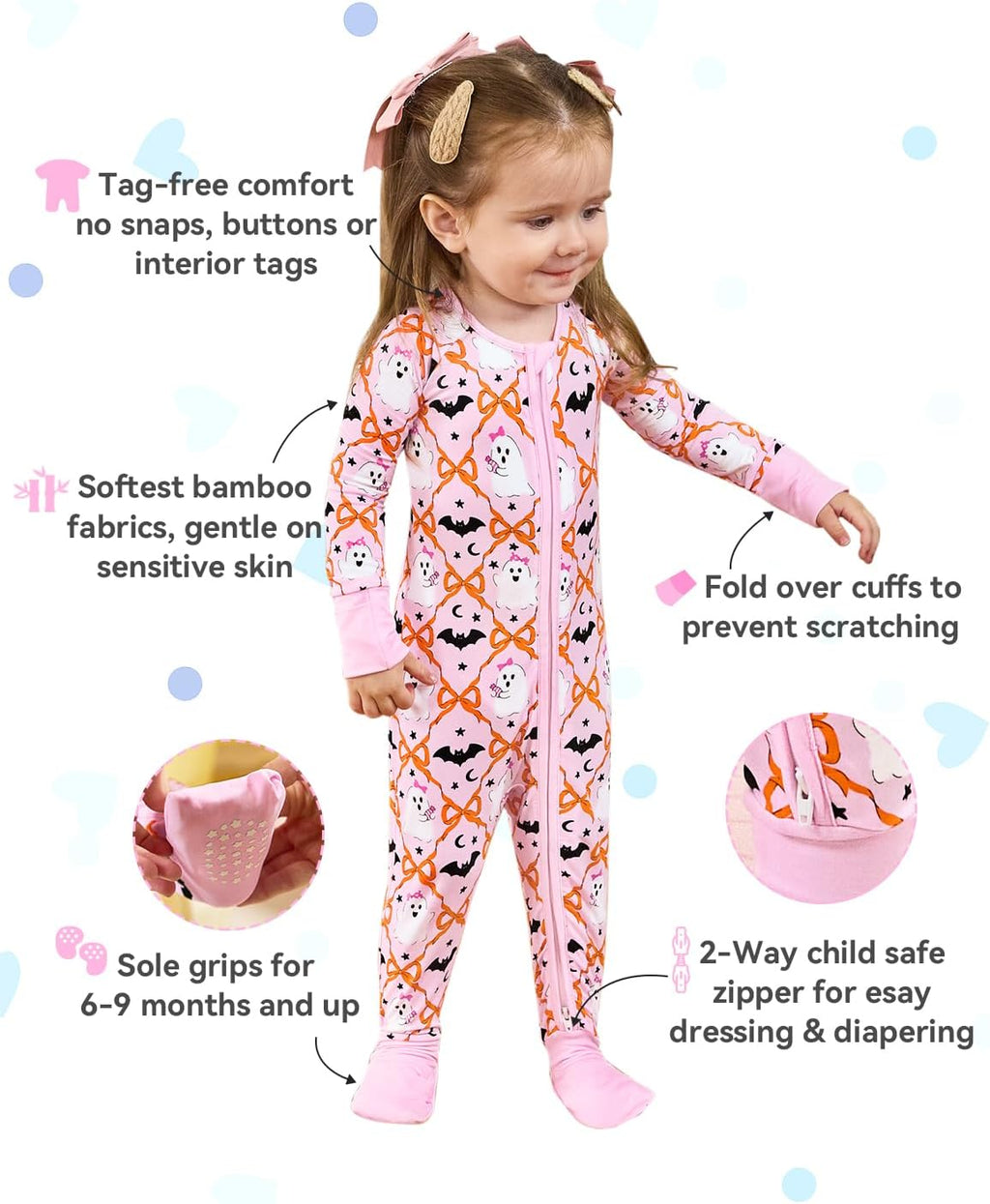 babee Reshinee Viscose derived from bamboo Baby Pajamas Convertible Footie Sleepers for Baby Girl 2-Way Zipper Onesies 0-24M
