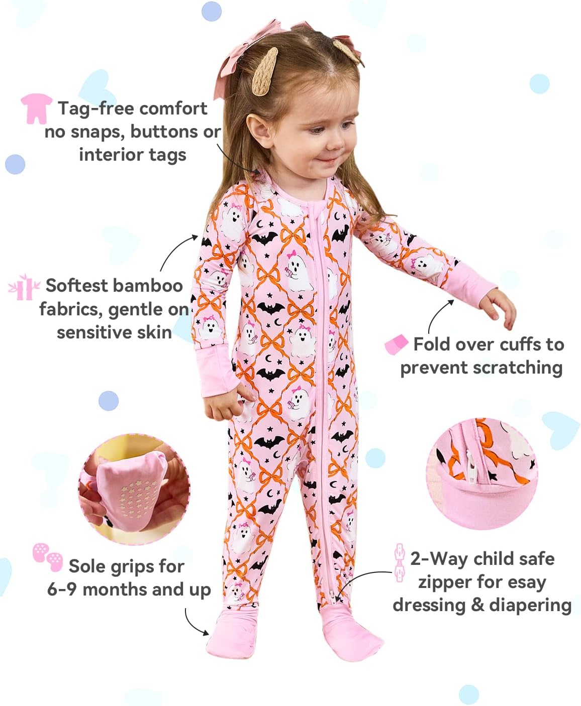 babee Reshinee Viscose derived from bamboo Baby Pajamas Convertible Footie Sleepers for Baby Girl 2-Way Zipper Onesies 0-24M