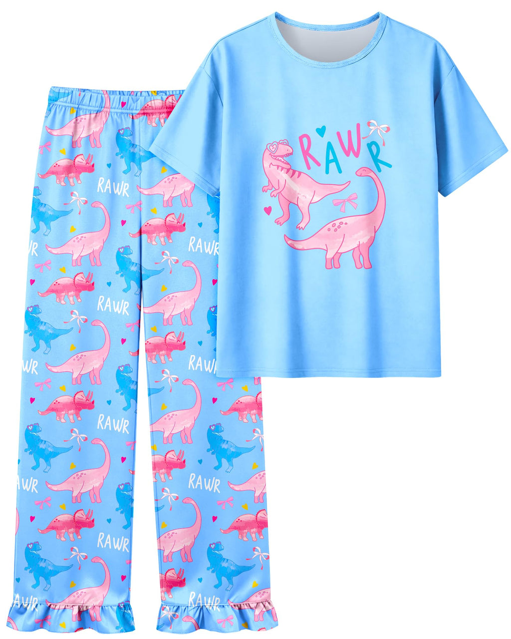 Girls Pajamas Short Sleeve Pants Pjs Set Cute Soft Sleepwear Loungewear Toddler Little Kid Size 3-10